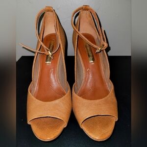 BCBGMaxAzria Nude Platform Open Toe Ankle Strap Heels